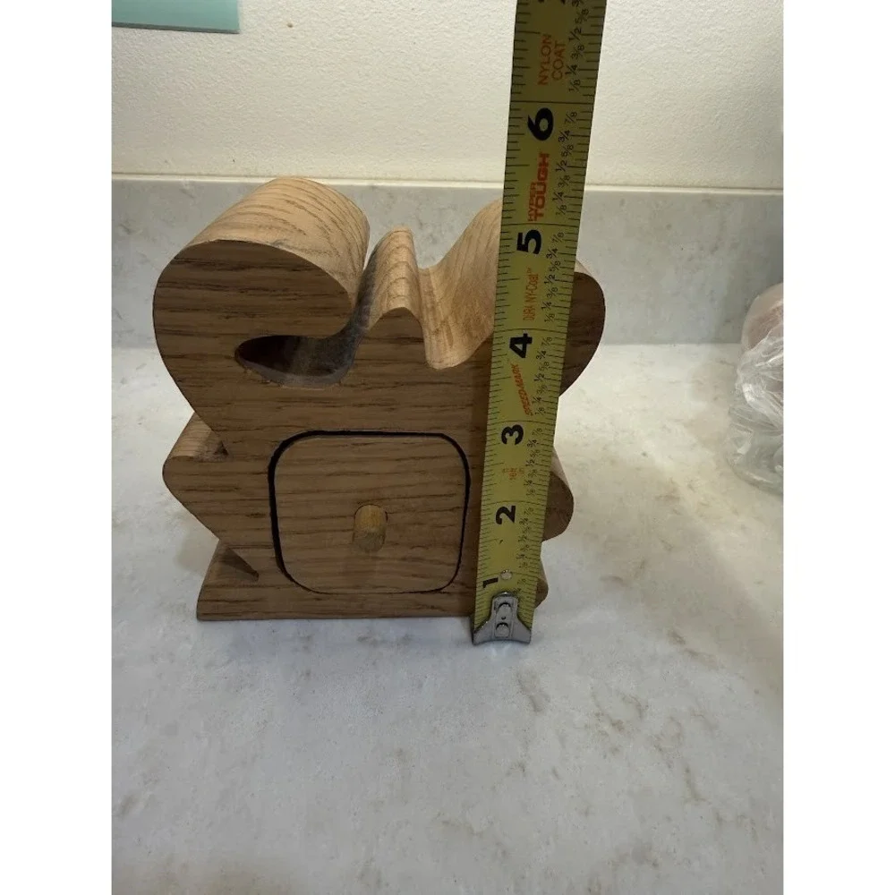 VTG Bandsaw Oak Carved Jewelry Trinket Ring Box Unique Gift Art Deco Style 50s